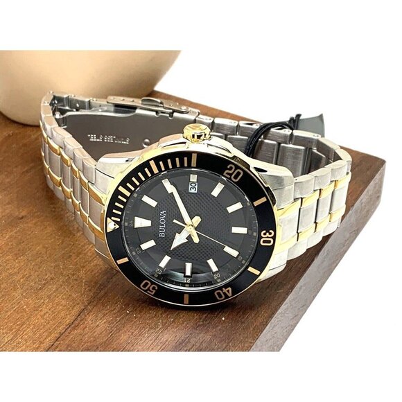 Bulova Men's Watch 98B394 Black Dial Date Quartz Two Tone Stainless Stee… - Picture 8 of 14